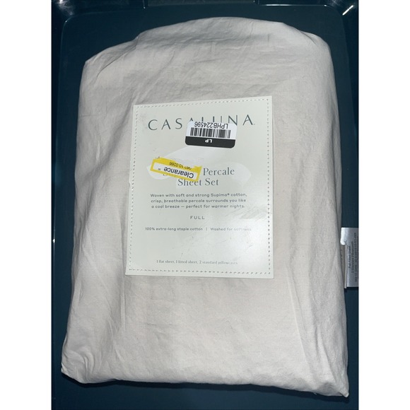 Casaluna Supima Percale Solid Sheet Set Full Size, Natural - Picture 1 of 2